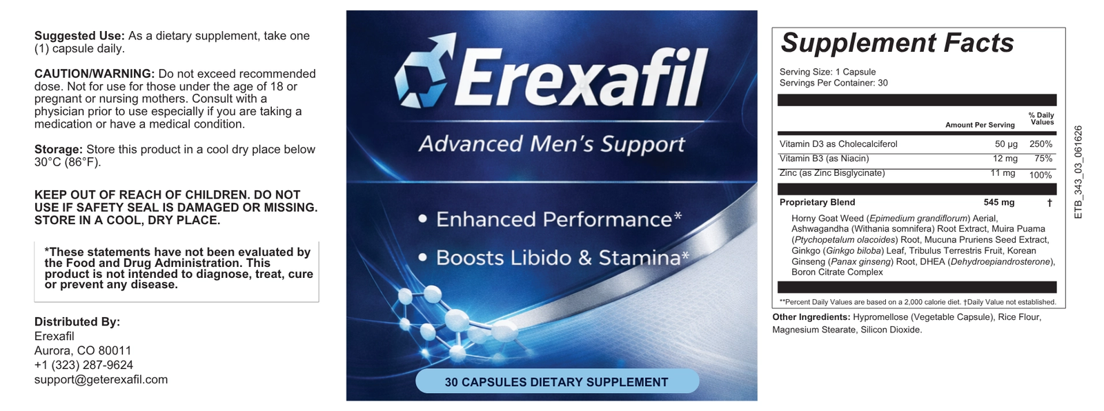 Erexafil Supplement Facts and product label